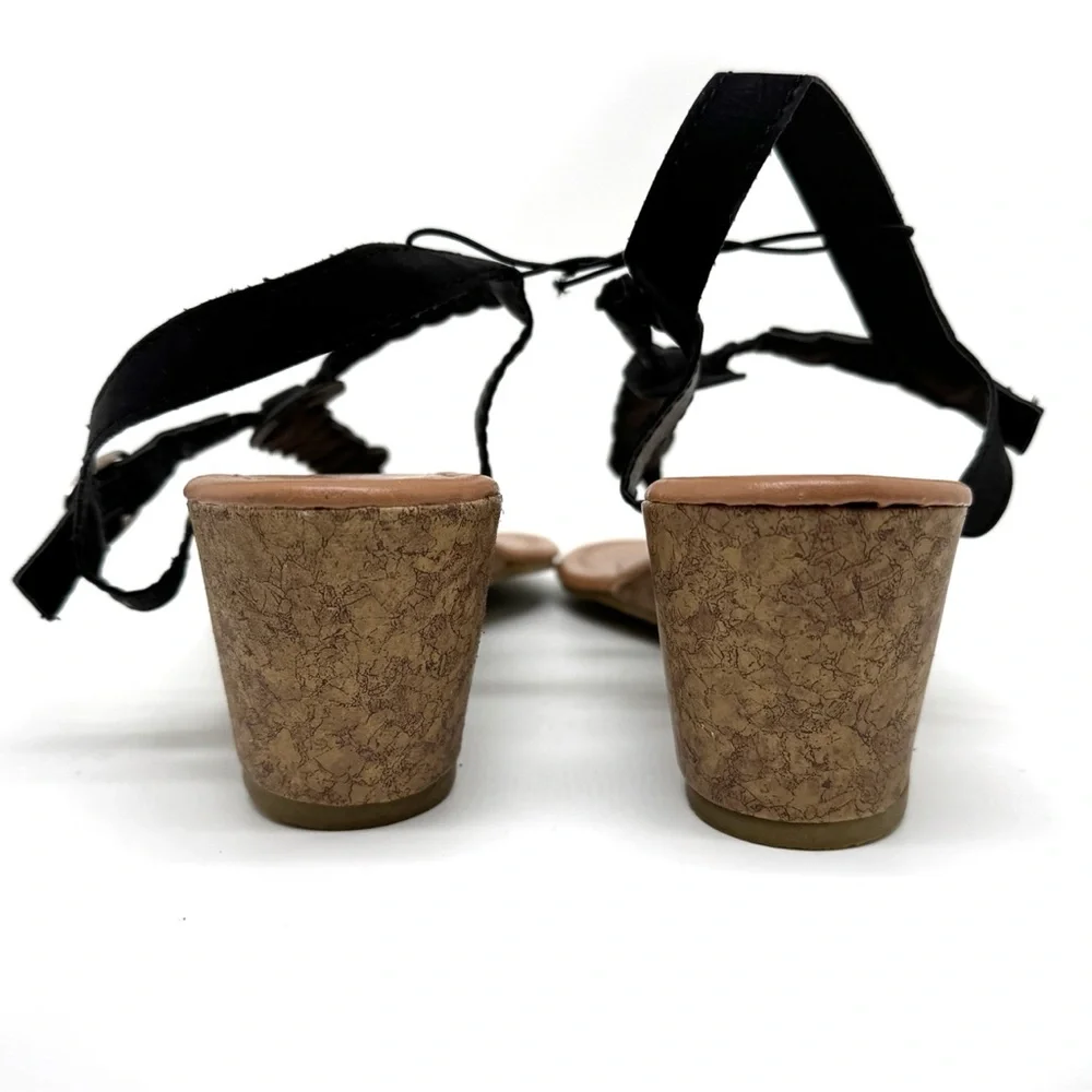 Twisted Riley T-strap Wedge Sandal Black Braided Thong Sandals Size 8